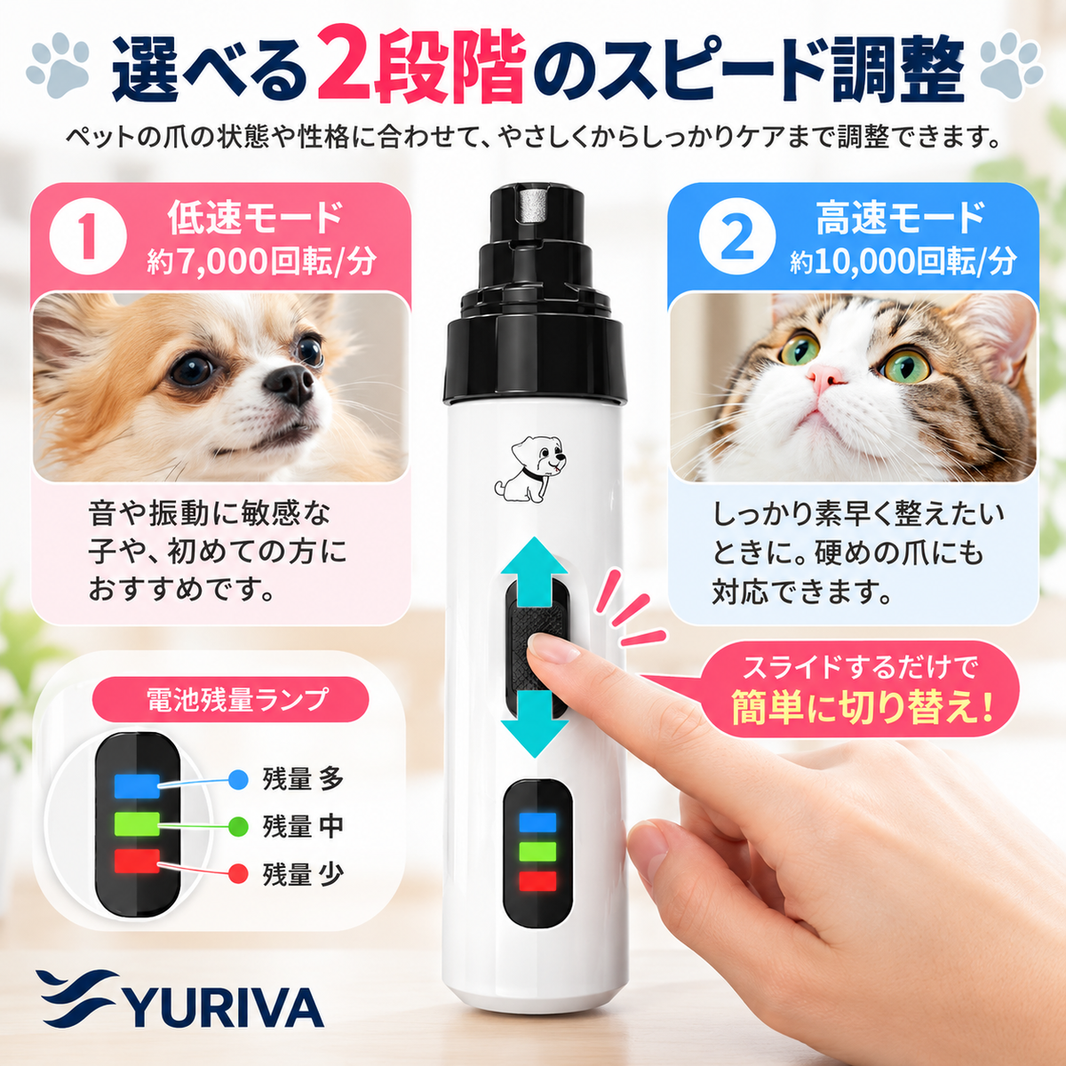 静音ペット用電動爪やすり｜USB充電式